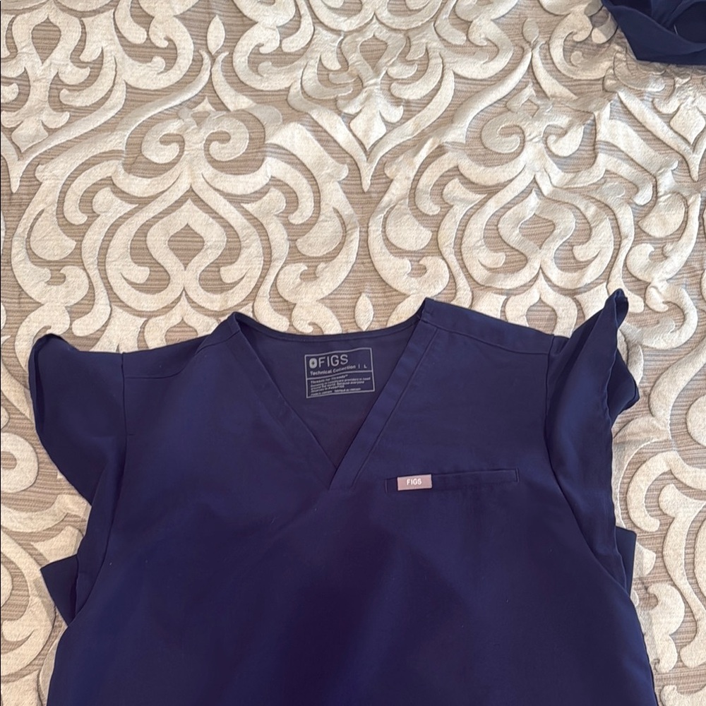 Figs Blue Flutter Sleeve Wrap Blouse